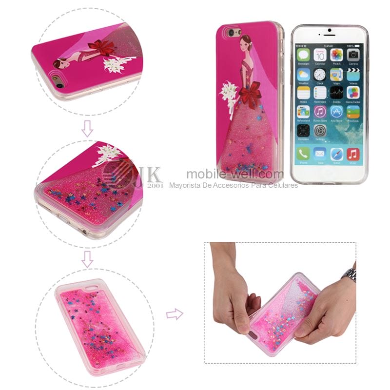 Fashion liquid quicksand dress Girl TPU soft phone case for Samsung Iphone 62 6G fucsia 5 1