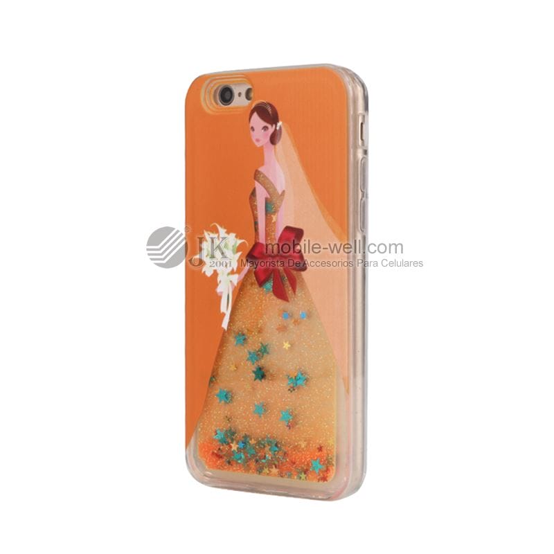 Fashion liquid quicksand dress Girl TPU soft phone case for Samsung Iphone 73 6G naranja 1 3