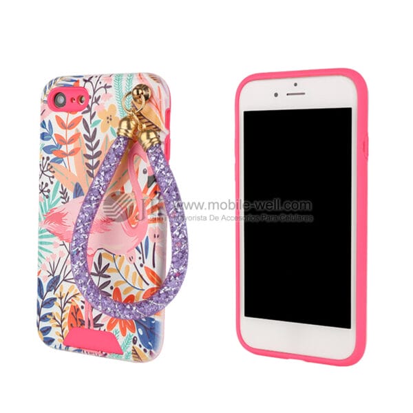 2 in 1 3D pattern relief phone case with shiny chain for Iphone/LG