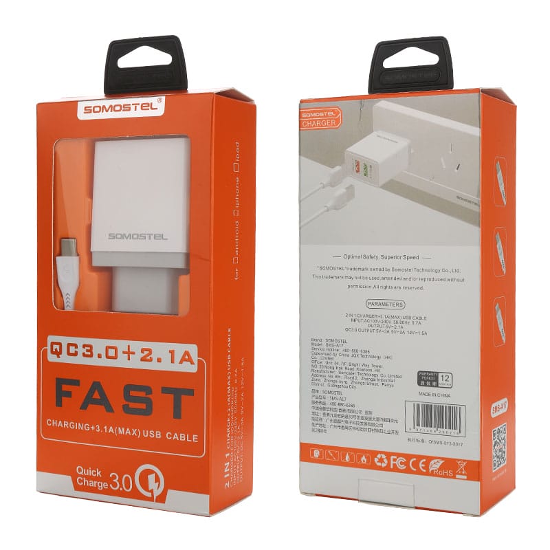 QC3.0+2.1A dual USB ports fast charging travel adapter 25 10