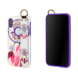 Colorful relief pattern 2 in 1 back cover protector with telescopic hand rope