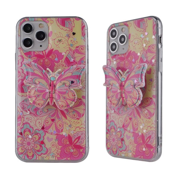 Funda Superfina En Dibujo Acrilico Y Epoxy Con Soporte Mariposa Para iPhoneX/11/12