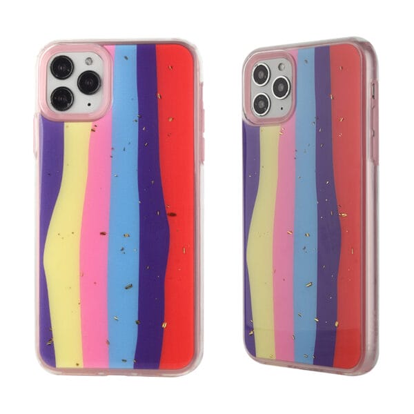 Funda Anti-Choque Serie Alta Transparencia  con Epoxy Diseño Arco Iris Para iPhone11/iPhone12