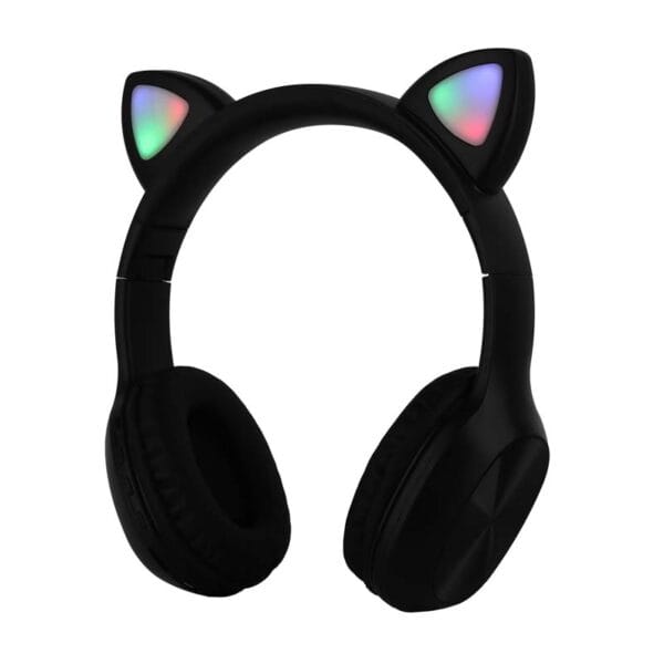 Auriculares inalámbrico V5.0 para niños con orejas de gato plegable en la oreja estéreo inalámbrico negro