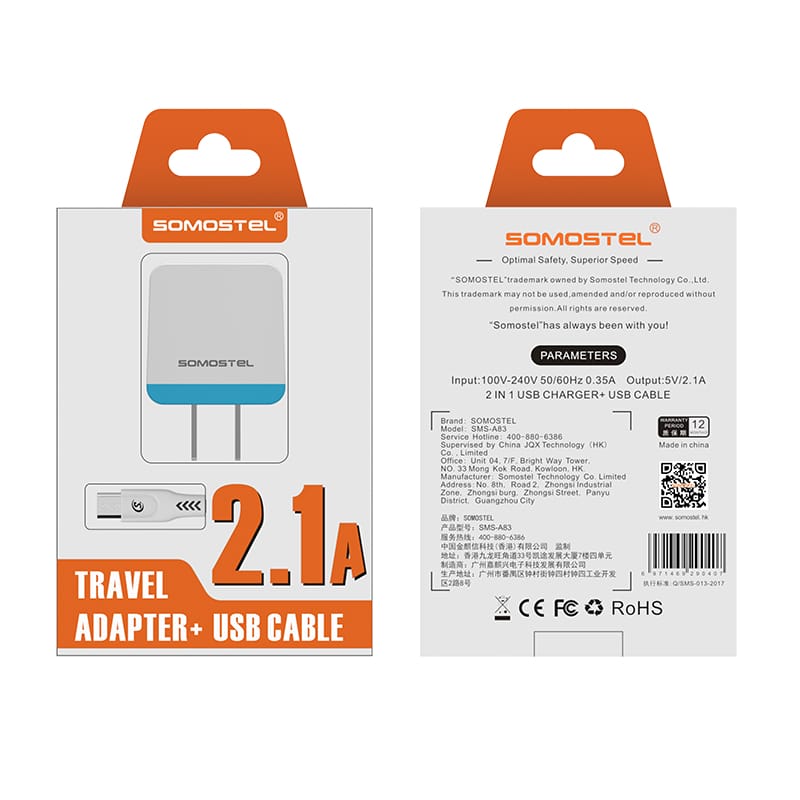 SMS-A83 mini USB charger 2.1A with USB data cable 3.1A 2 SMS-A83 mini USB charger 2.1A with USB data cable 3.1A - Image 2