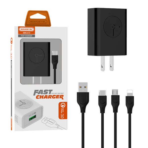 SMS-A72 Cargador usb de alta potencia 18W con cable usb 3.1A