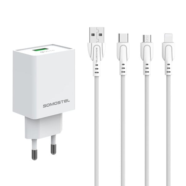 SMS-A101 Adaptador de viaje de carga estable y seguro QC3.0 blanco