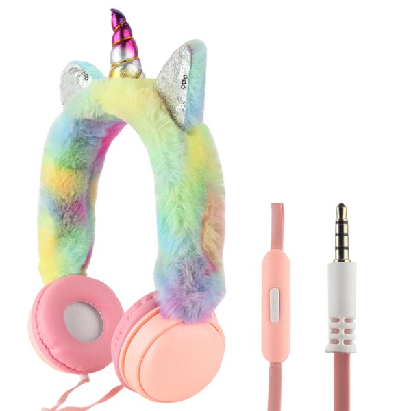 AH-007 Unicornio - Auriculares para niños con cable con micrófono de 3.5mm