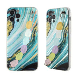 FUNDA TPU DUAL CARAS DE IMD EN DIBUJO COLORIDO Y POLVO FLASH CON LINDA CADENA DE PULSERA DE PIEDRA DE ARCO IRIS