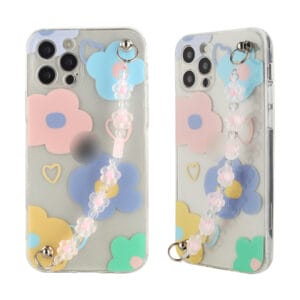 FUNDA TPU DUAL CARAS DE IMD EN DIBUJO FLORES CON LINDA CADENA DE PULSERA DE FLORES