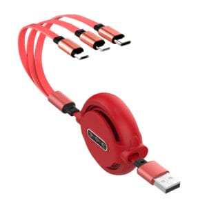 Cable de carga rápido retráctil múltiple de 2.4 A,  cable de carga USB 3 en 1 para IP/Tipo-C/Micro-USB
