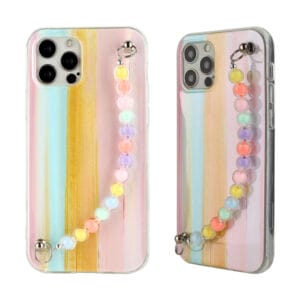 IMD dual-sided tpu case in colourful aurora pattern and with cute bracelet chain for iPhone 13