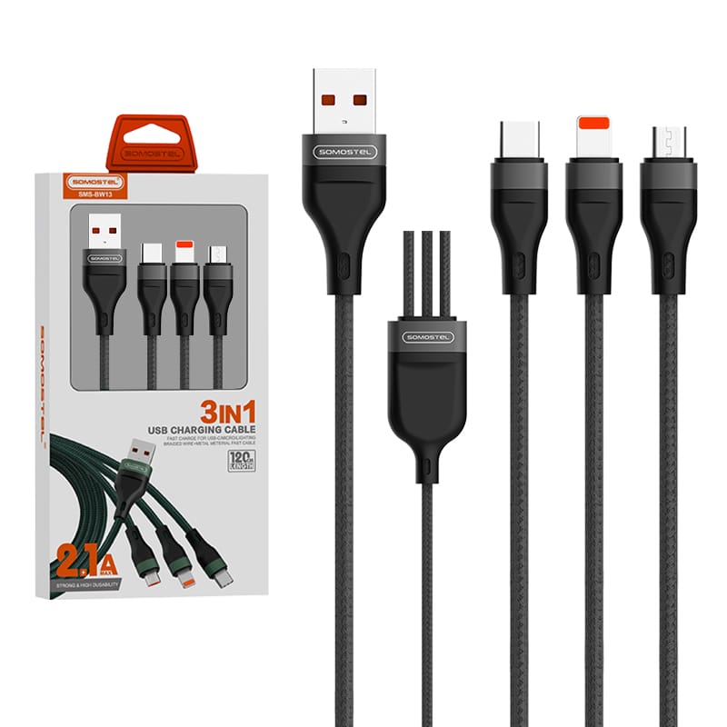 SMS- BW13 Fast Charge Cable 3 in 1 Output 2.1A Nylon Braided Fast Charge Data Cable 11 SMS- BW13 Fast Charge Cable 3 in 1 Output 2.1A Nylon Braided Fast Charge Data Cable - Image 11