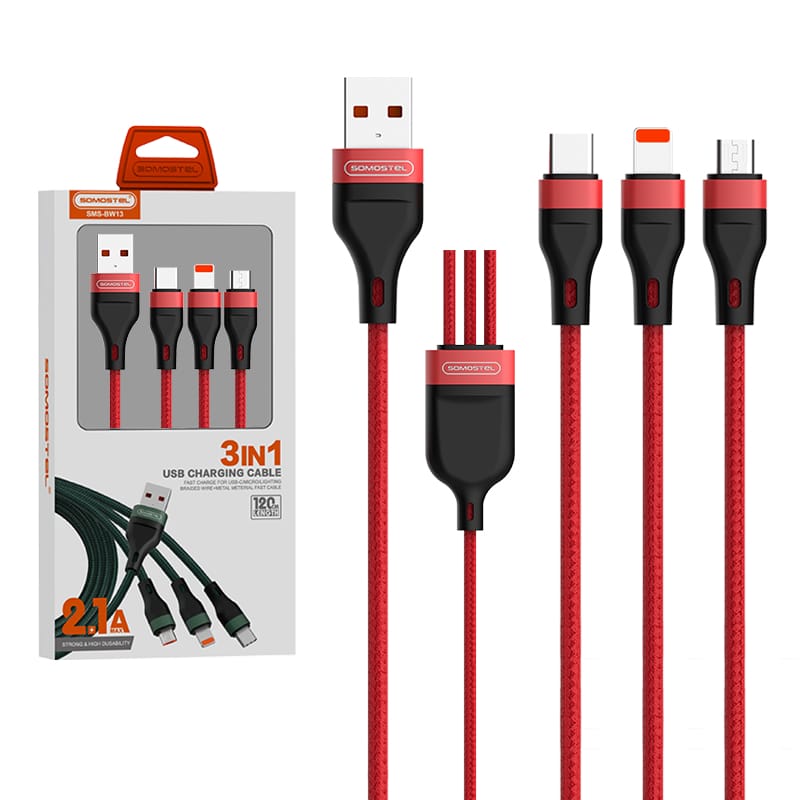 SMS- BW13 Fast Charge Cable 3 in 1 Output 2.1A Nylon Braided Fast Charge Data Cable 13 SMS- BW13 Fast Charge Cable 3 in 1 Output 2.1A Nylon Braided Fast Charge Data Cable - Image 13