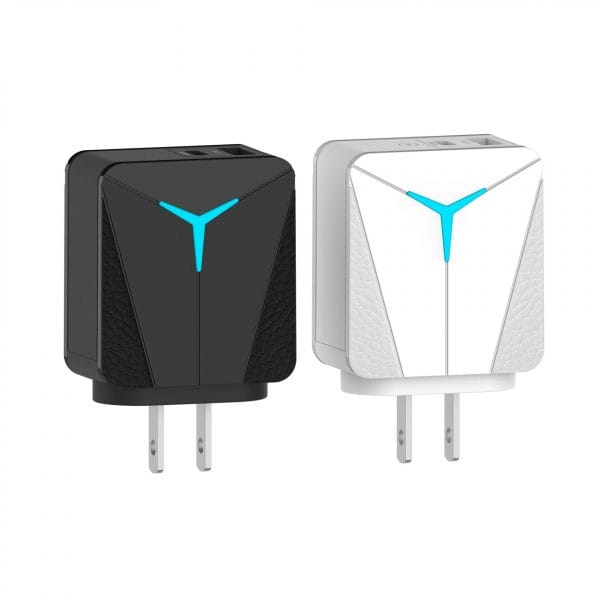 Cargador rápido de doble puerto USB-C+USB-A de 12W con diseño de cuero para enchufe de EE.UU./UE/UK