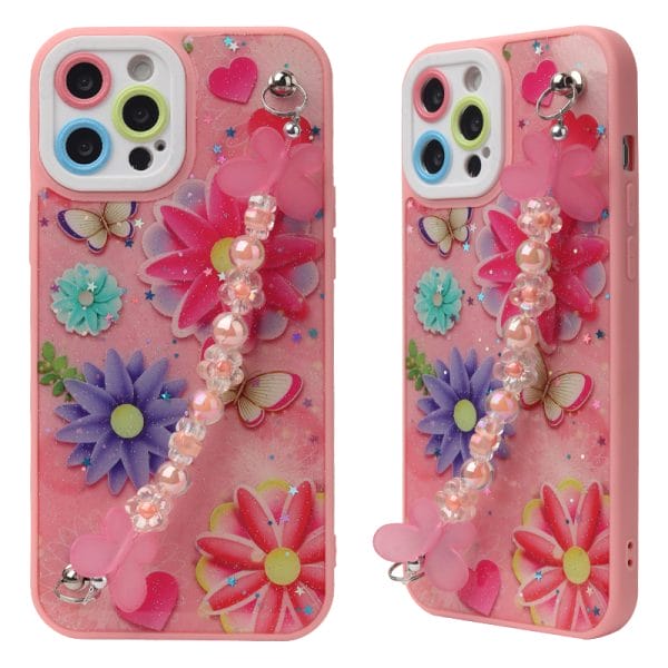 Infantil 2 en 1 mariposa transparente epoxi pintado cuentas pulsera TPU+PC caja del teléfono