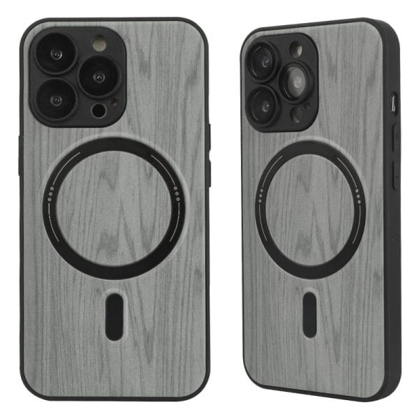 Imitación grano de madera con protector de lente pintura magnética funda TPU+PC