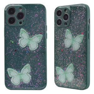 Straight Edge Epoxy Butterfly Decoration TPU+PC Phone Case