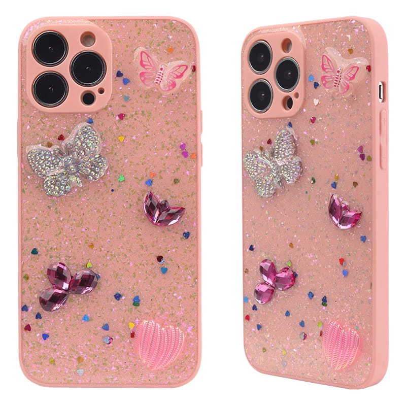 Straight Edge Epoxy Butterfly Butterfly Seashell Decoration TPU+PC Phone Case 1 Straight Edge Epoxy Butterfly Butterfly Seashell Decoration TPU+PC Phone Case