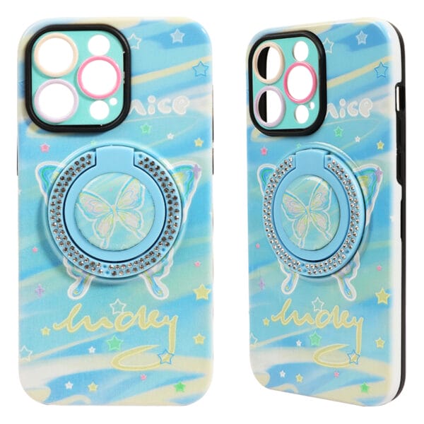 2 in 1 Painted TPU & PC Mobile Phone Case with Rotating Holder