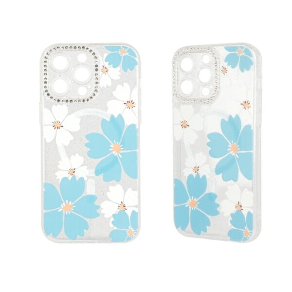 TPU and PC magnetic phone case with lens frame and diamond design.