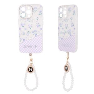 Funda para teléfono de TPU + PC con diseño de perla y diamante, con cadena de perlas