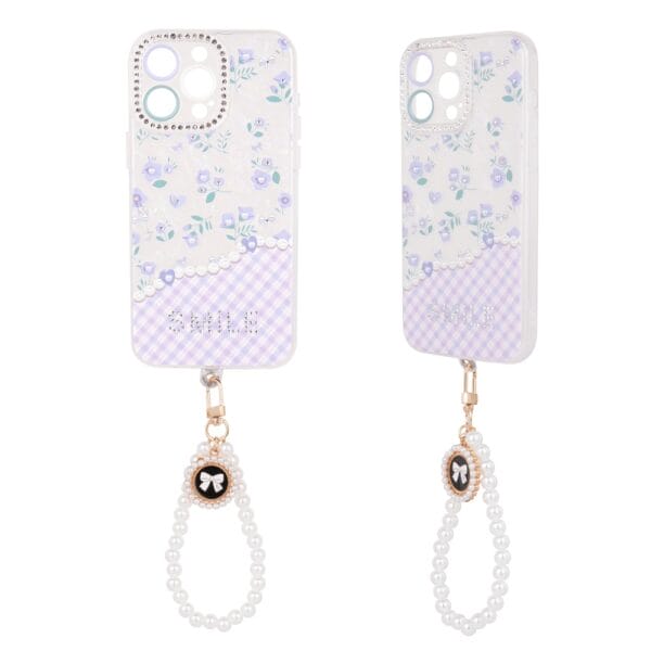 Pearl Diamond Design TPU+PC Phone Case with Pearl Chain