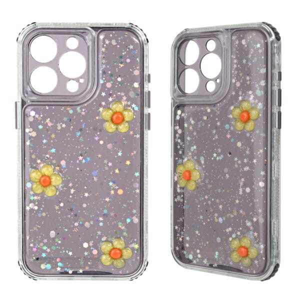 Precio al por mayor Funda para teléfono móvil desmontable 3 en 1 de TPU + PC con flores 3D