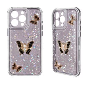 3 in 1 TPU and PC Detachable Epoxy Butterfly Phone Case.