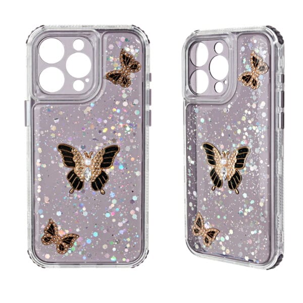 3 in 1 TPU and PC Detachable Epoxy Butterfly Phone Case.