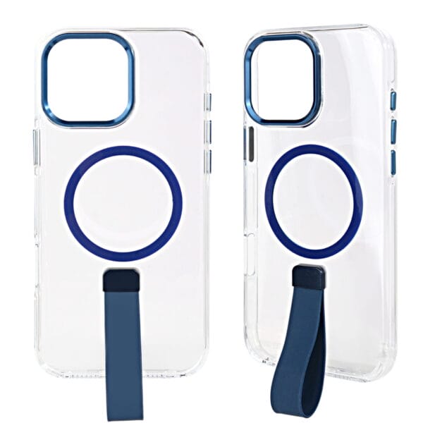 Funda magnética transparente para teléfono con marco de lente de hardware y correa de silicona.
