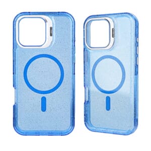 Funda para teléfono 3 en 1 de TPU+PC con brillo epoxi transparente y colorido, con marco de lente de hardware.