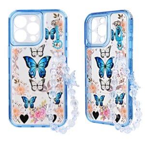 Funda para teléfono móvil 3 en 1 de TPU+PC con tipografía transparente y diamantes, con pulsera