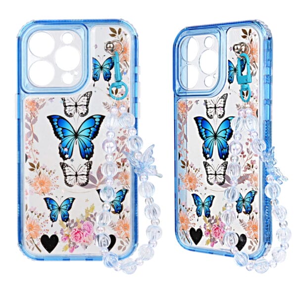 Funda para teléfono móvil 3 en 1 de TPU+PC con tipografía transparente y diamantes, con pulsera