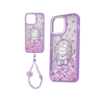 Funda para teléfono móvil de TPU+PC semitransparente pintada con epoxi+aceite brillante con cadena
