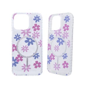 Venta al por mayor de fundas de teléfono transparentes con impresión IMD de TPU+PC y brillo magnético.