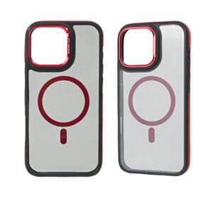 Funda magnética de TPU y acrílico con botones metálicos y marco para cámara de metal