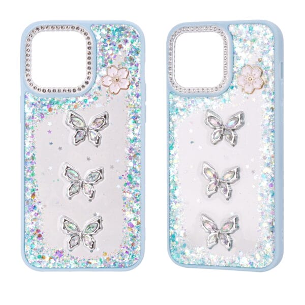 Funda de TPU+PC semitransparente con purpurina epoxi y accesorios de mariposa