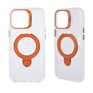 Funda para teléfono 2 en 1 de alta transparencia con marco de lente metálico y soporte magnético