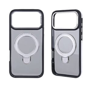 Funda transparente negra de TPU para teléfono con soporte magnético