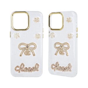 Estuche para teléfono de epoxi totalmente transparente con accesorios y marco de lente galvanizado.