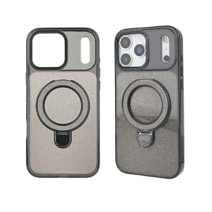 Funda translúcida de TPU para teléfono con purpurina, con soporte de anillo con purpurina.